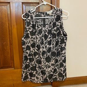 LOFT blouse. Lilac/lavender color with grey and black floral pattern